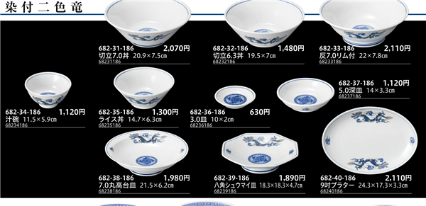 染付二色竜 切立7.0丼